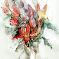 Sketch for Red Lilies - Watercolour, Watercolour Pencils & Oil Pastel - 47 x 38 cm- £375