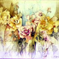Glass Vase of Paper Flowers - Watercolour 46 x 50 cm Glass Vase of Paper Flowers