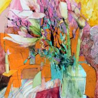 In the Pink - Watercolour, Oil Pastel & Graphite Pencil 45 x 39 cm In the Pink