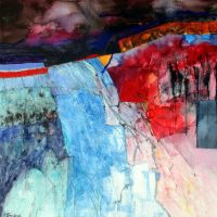 Night Fire in France - Watercolour & Mixed Media 48 x 48 cm Night Fire in France