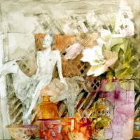 White Flowers & Ceramic Horse & Rider - Watercolour & Graphite Pencil - 36 x 36 cm - £850 white-flowers-ceramic-horse-rider